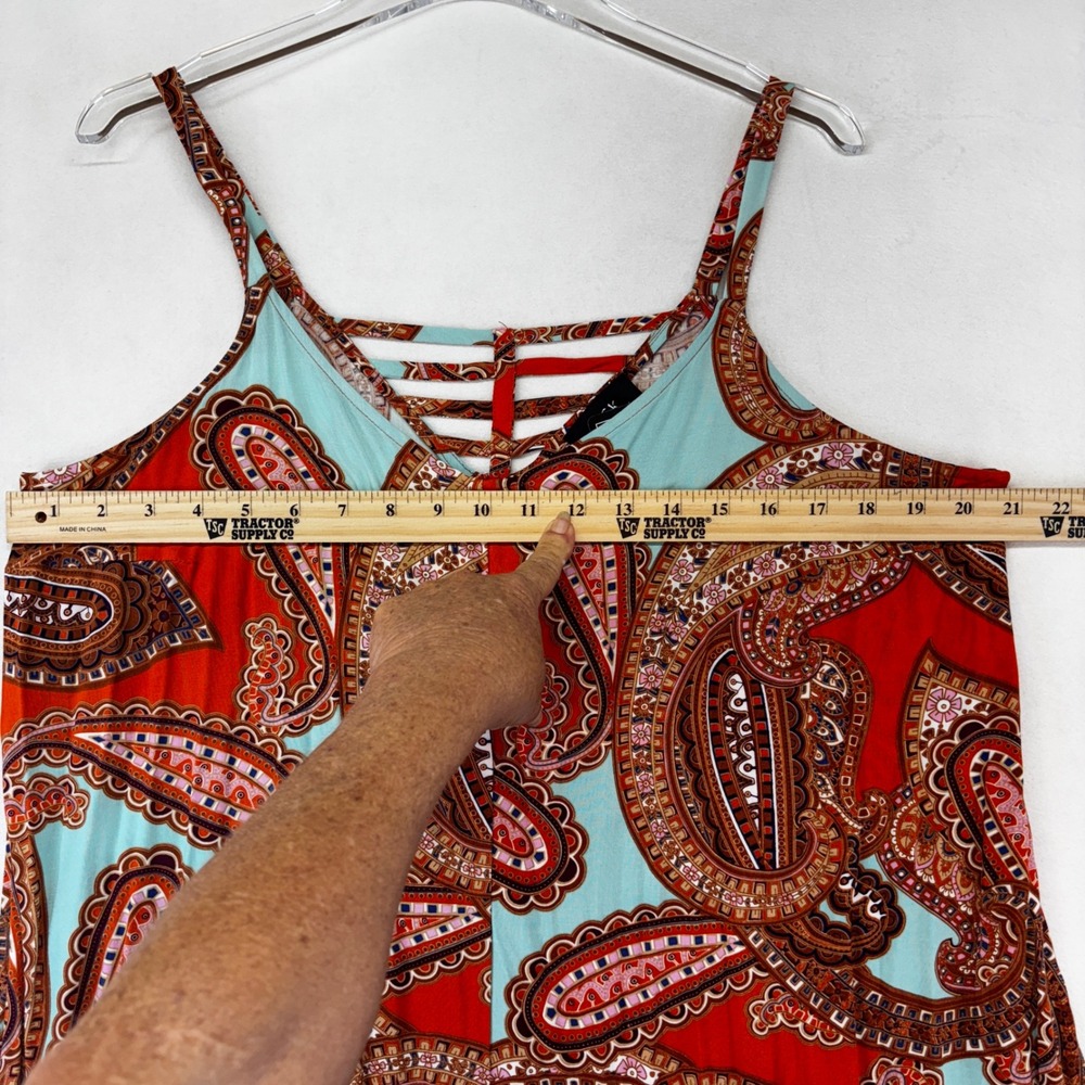 MSK Paisley Jumpsuit Women Large Orange Turquoise Wide Leg Handkerchief Hem New - Picture 4 of 11